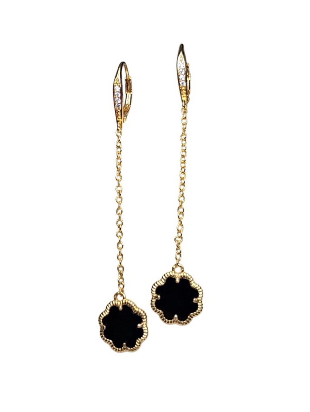 MC Collective Onyx Flower Medallion Chain Drop Earrings $90